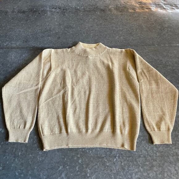 Vintage GOLD Metallic Wool Blend Koret Petites Mock Neck Sweater Medium Retro - Picture 2 of 8